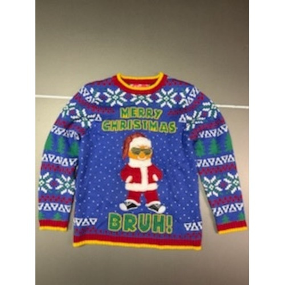 33 Degrees Merry Christmas Bruh Santa Ugly Christmas Sweater Blue Kids Medium